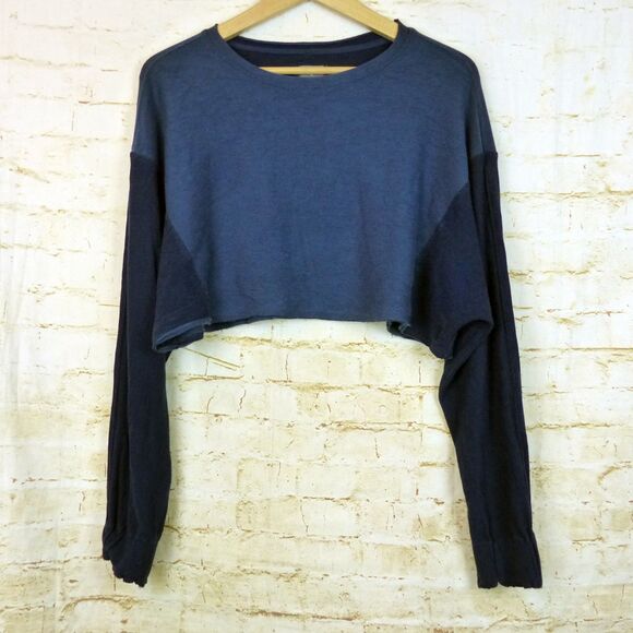 Free People Movement Sweatshirt Womens S Blue Boxy Surfside Terrycloth Crop Yoga - Picture 6 of 16